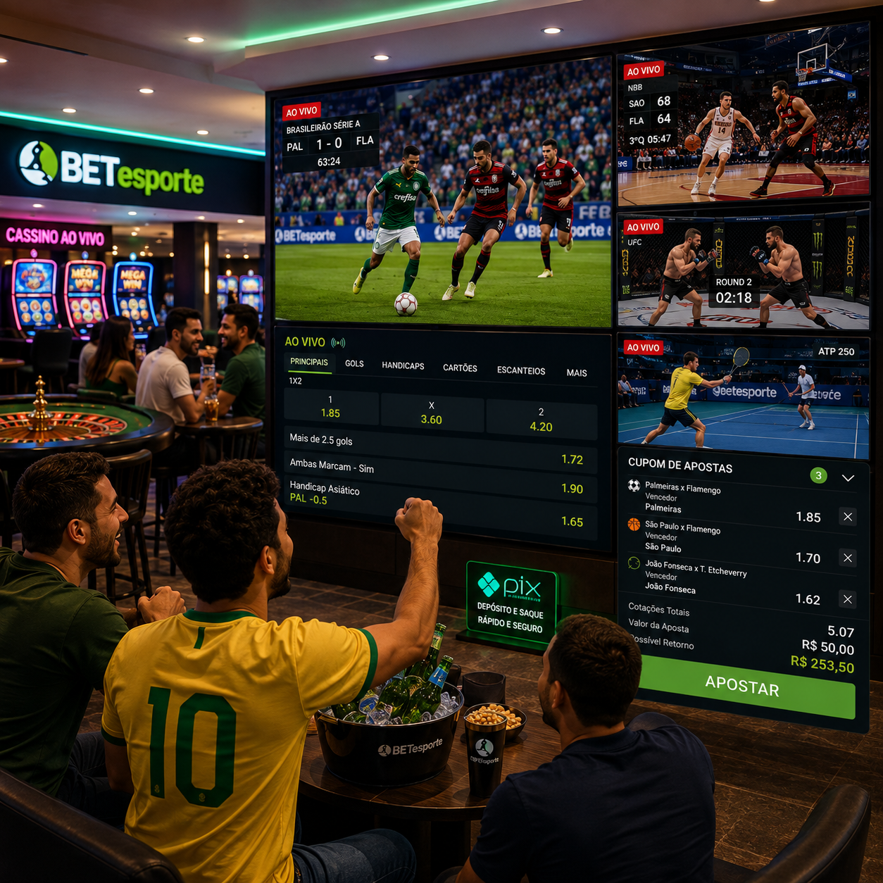 Mercados esportivos disponíveis no Betesporte: futebol, basquete, MMA e tênis