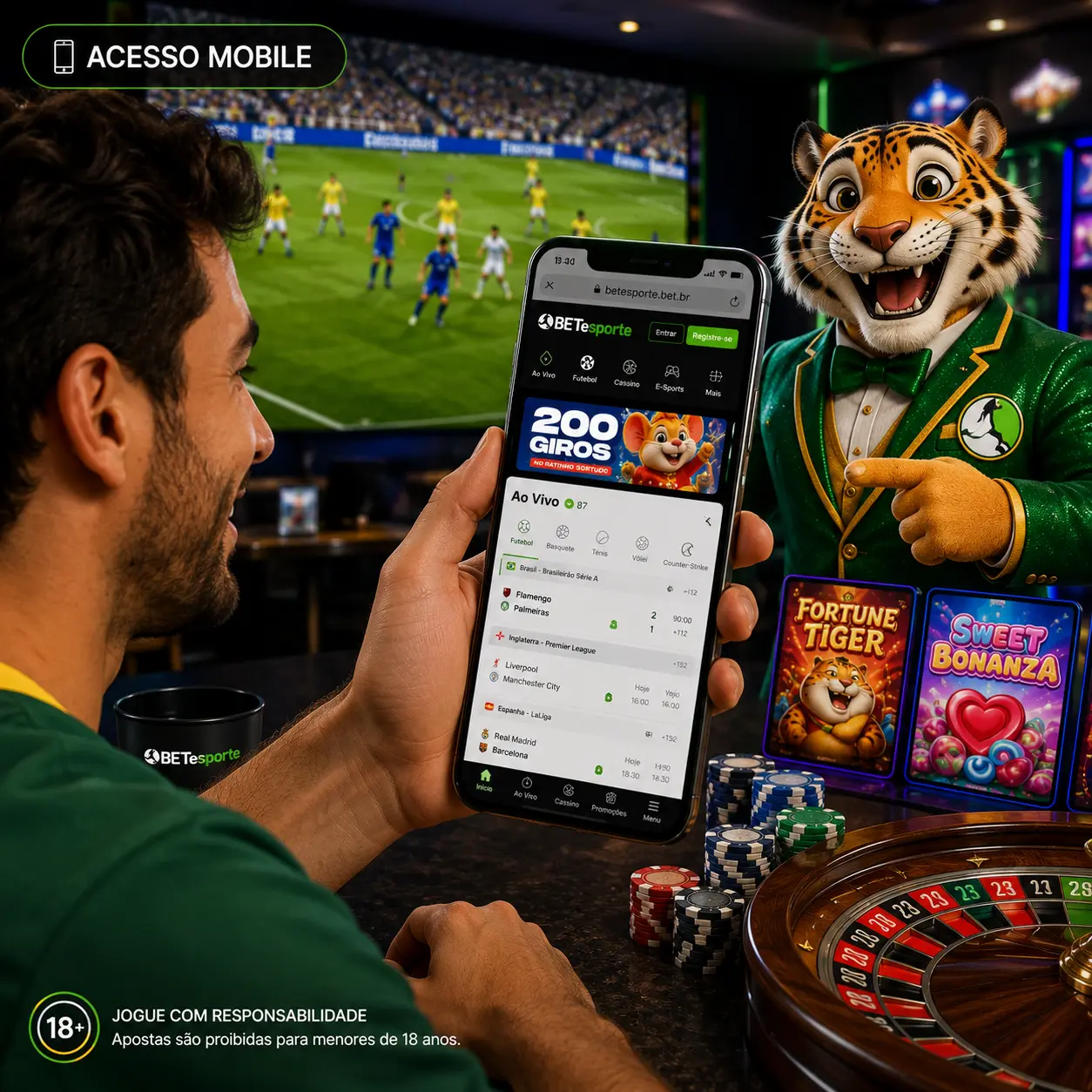 Acesso à versão mobile do Betesporte no celular